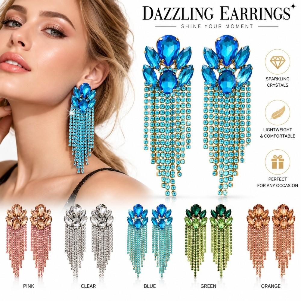 Colorful Rhinestone Tassel Earrings Exaggerated Chain Earrings  Dressy Outfits