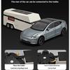 1/24 Scale Tesla Model3 Towing RV Alloy Model, Open Door Car Ornaments for Children's Sound and Light Toys To Give Gifts To Boys