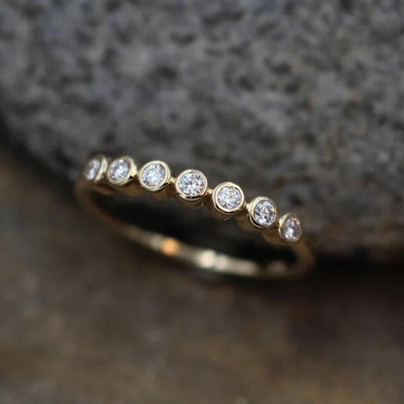 Minimalist Gold Color Wedding Rings for Women Paved Dazzling Crystal CZ Stone Simple and Elegant Rings New Trendy Jewelry