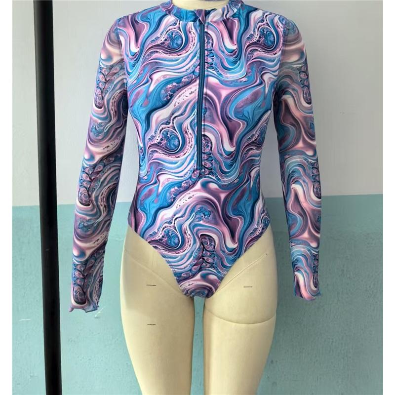Women Long Sleeve Rash Guard One Piece Swimsuit, Zip Up UV Sun Protection Quick Dry Surfing Bathing Suit