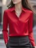 Herbst Einfarbig Satin Langarm Revershemd