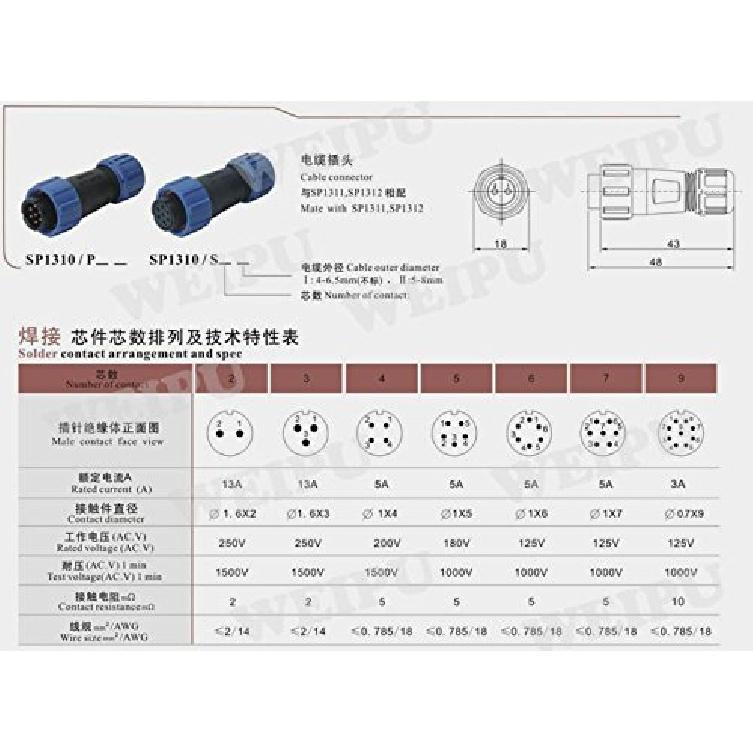 2 pcs SP1310 ip68 2-pin Waterproof Connector Power Cable connectors Cable connectors Automotive connectors Plug and socketMultipole Plug and Socket