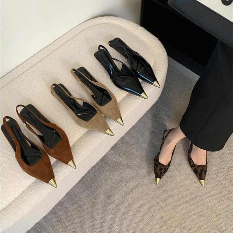 

Туфли-лодочки на низком каблуке, босоножки на тонком каблуке, металлический острый носок, сексуальные и изящные, туфли-лодочки на высоком каблуке, женская обувь. 35 чёрный