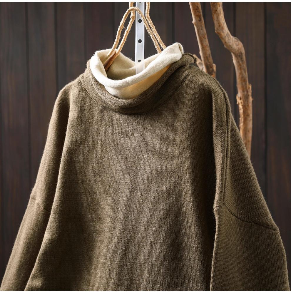 Women's Plus Size High Neck Patchwork Sweater - Winter Two-Piece Knitwear