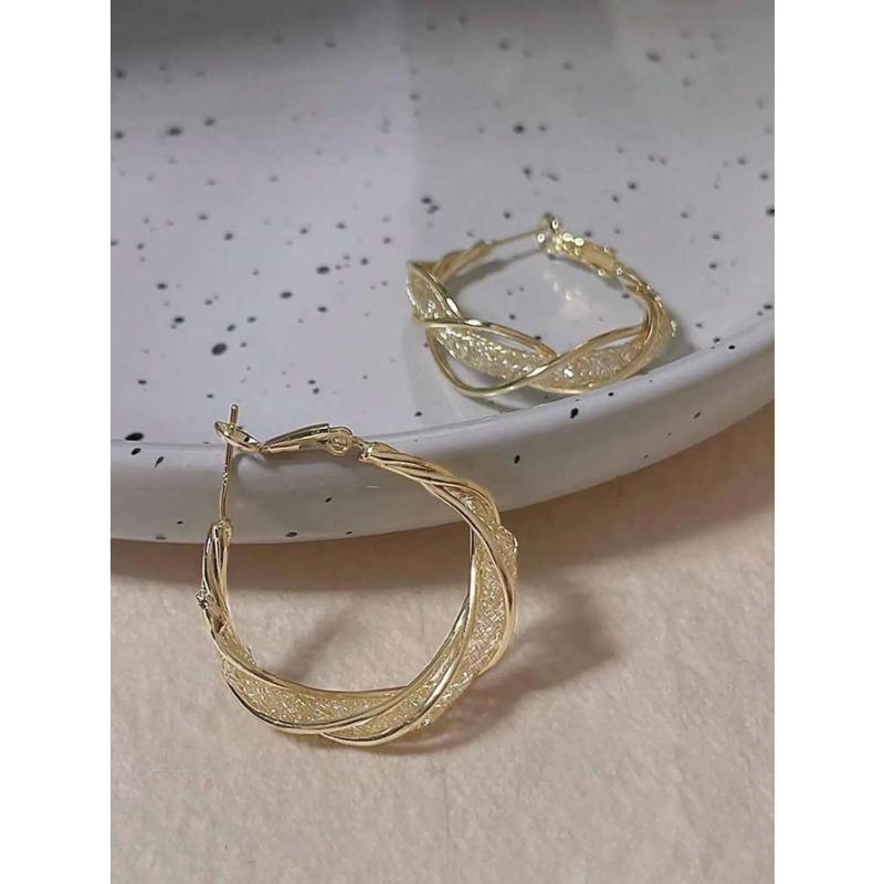 Wunderschöne verschlungene goldfarbene Creolen mit filigranem Netzmuster, stilvolle Ohrringe für Frauen, Partygeschenk, Schmuck