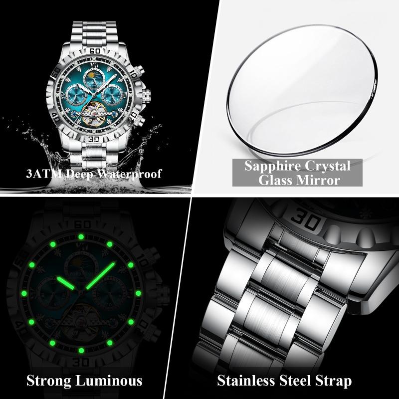 Top Brand Mechanical Watch Men's Waterproof Multifunctional Mechanical Watch Luminous Wrist Watch