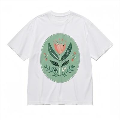 Women's Breathable All Season Classic T-Shirt Floral With Green Oval Frame Tee