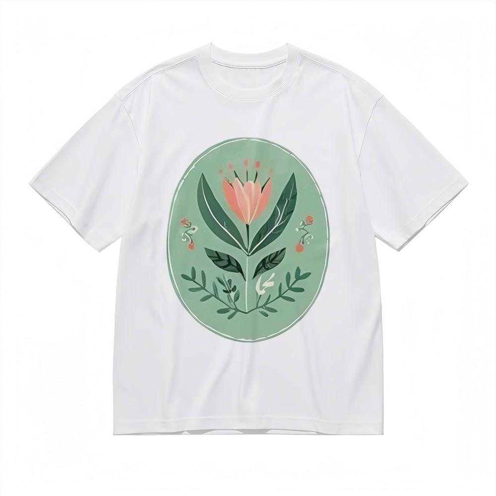 

Women s Breathable All Season Classic T-Shirt Floral With Green Oval Frame Tee 4XL