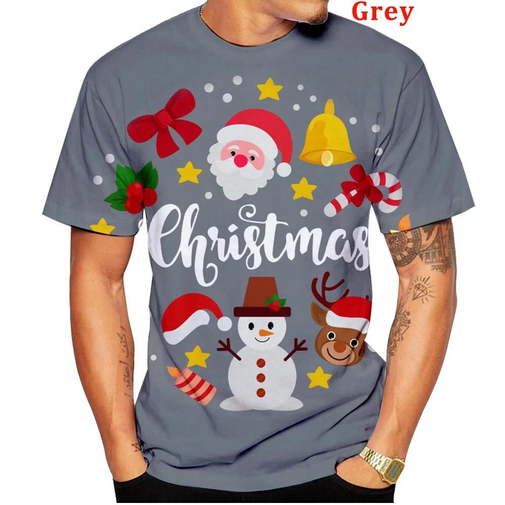 3D printed men's and women's T-shirts, short sleeved Christmas T-shirts, neutral casual Santa Claus cartoon T-shirts