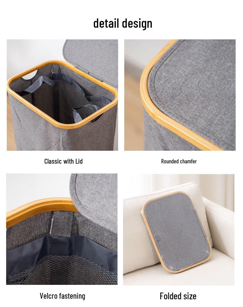 Bamboo Fabric Large Capacity Laundry Hamper with Lid - Foldable Storage Basket for Dirty Clothes
