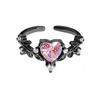 Dark Sweet Cool Pink Zircon Love Open Ring Punk Stacked Wear Personality Niche High Sense Girlfriend Ring Girl