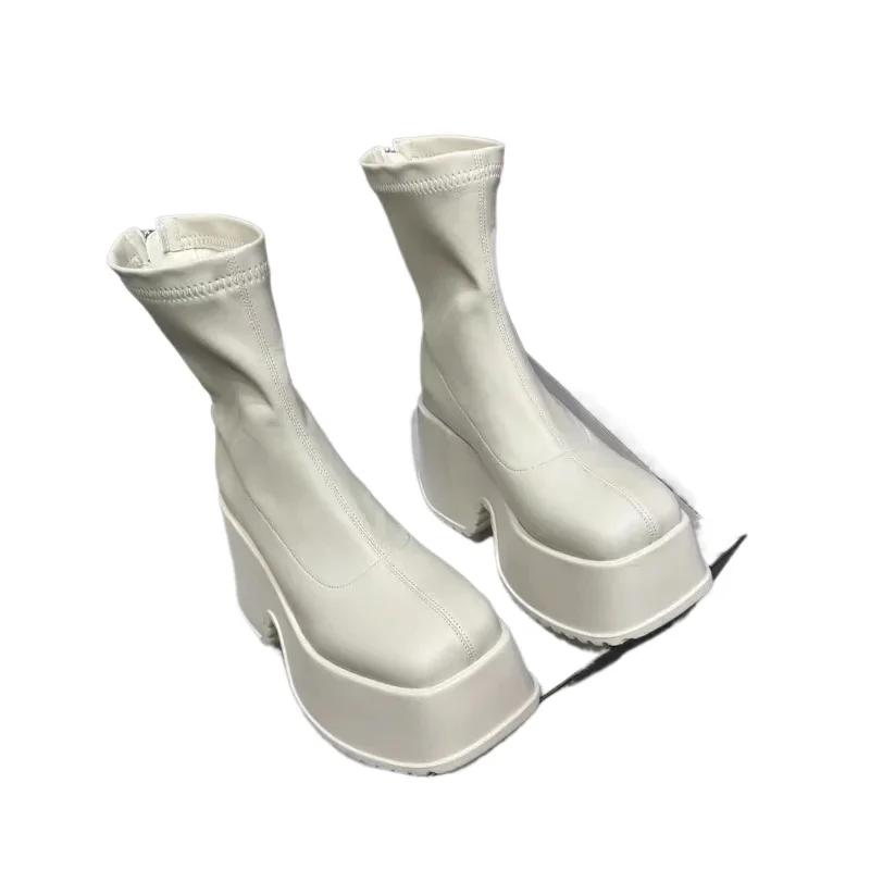 New Women Shoes Fashion Back Zippers High Platform Thick Sole Shoe Ladies Elegant Short Bootties Lady Winter Short Boots