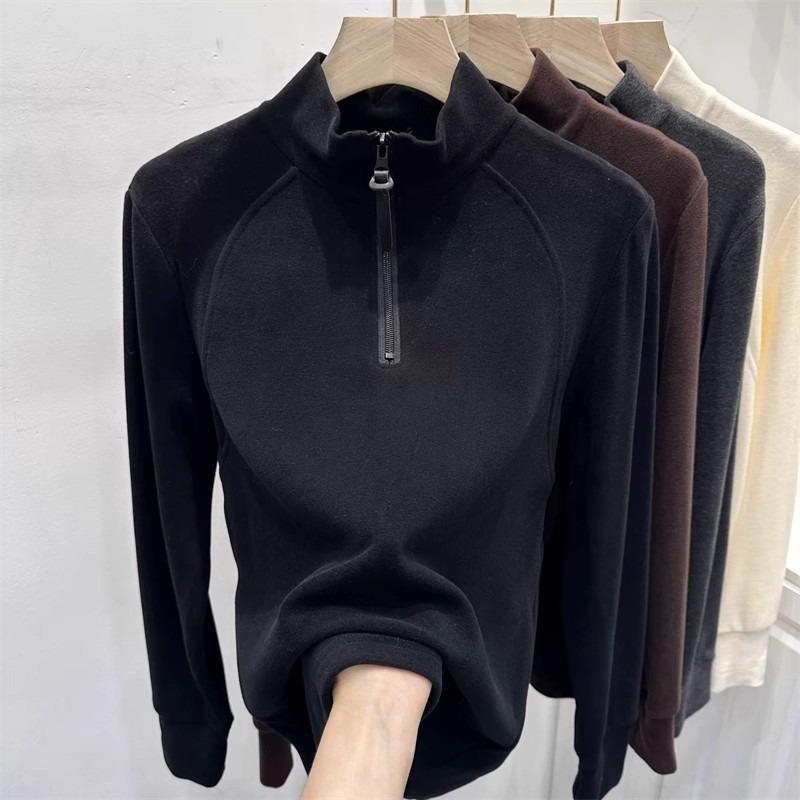 Half-zipper Sweater Women's Autumn and Winter New German Velvet Thickened Long-sleeved Half-turtleneck Top