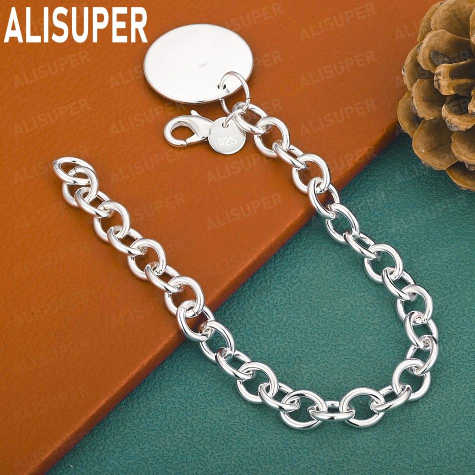 925 Sterling Silver Simple Disc Side Chain Atmospheric Bracelet Gift Jewelry 20CM