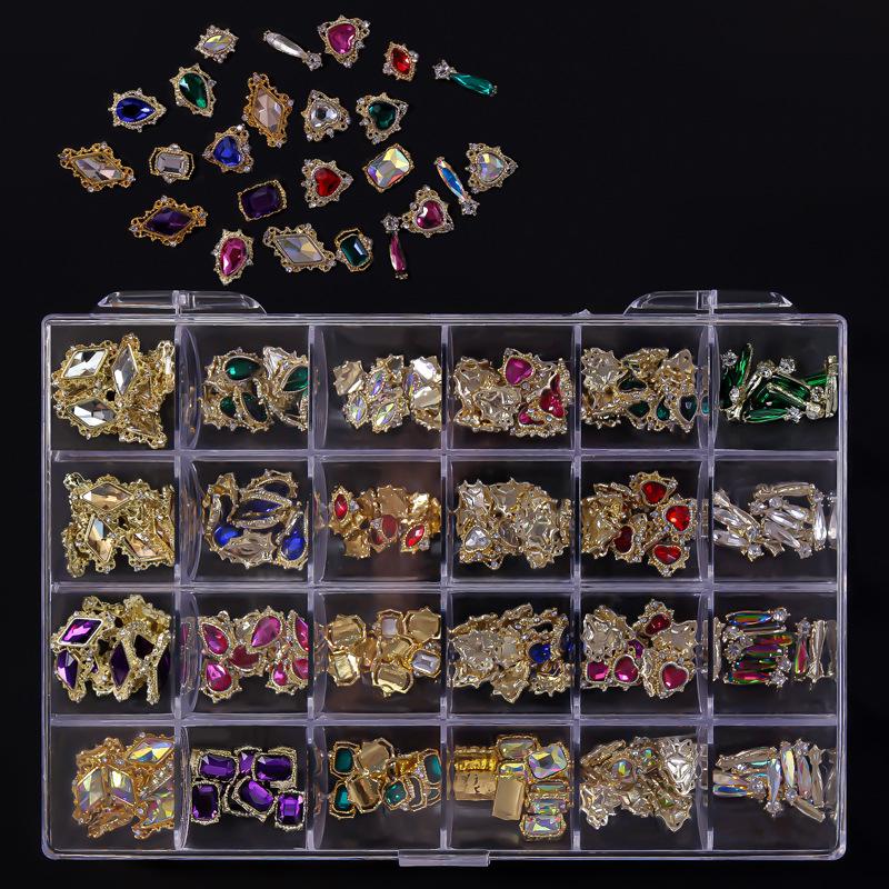 

24-Grid Mixed Set: Alloy Crowns, Zircons & Resin DIY Nail Art Decorations