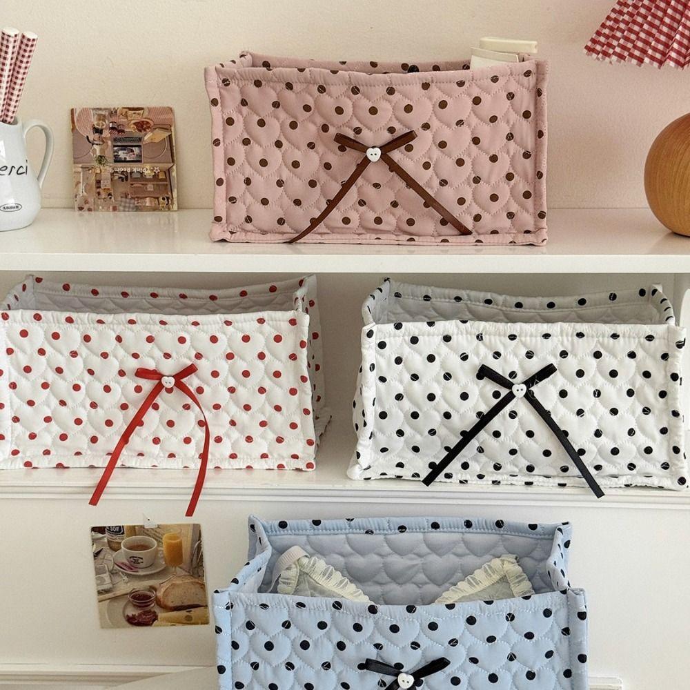 Quilted Polka Dot Storage Basket Rectangular Fabric Storage Box Desktop Organizer Home Decoration