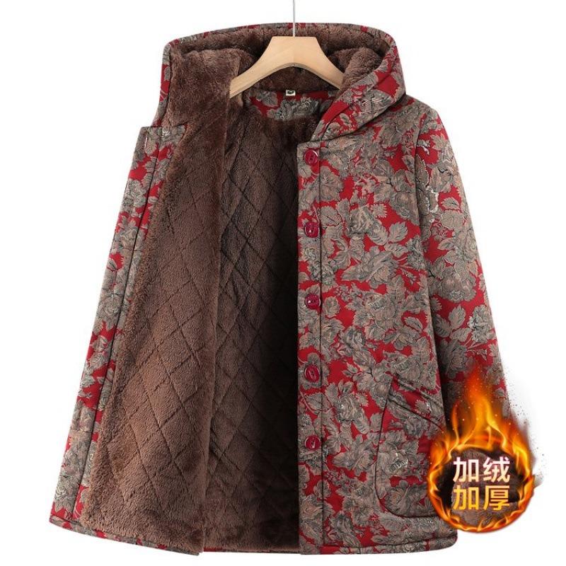 Winter women's cotton-padded clothes aged 0 packs hooded cotton-padded jackets thickened warm cotton-padded clothes old lady
