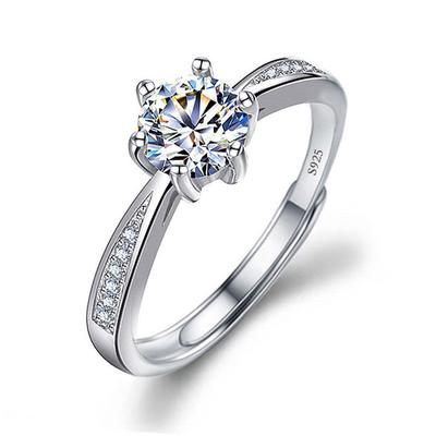 Female Ring Imitation Moissanite Ring Female Ins Silver S925 Ring Set Crown Six Claw 1 Carat Zircon Ring Diamond Ring