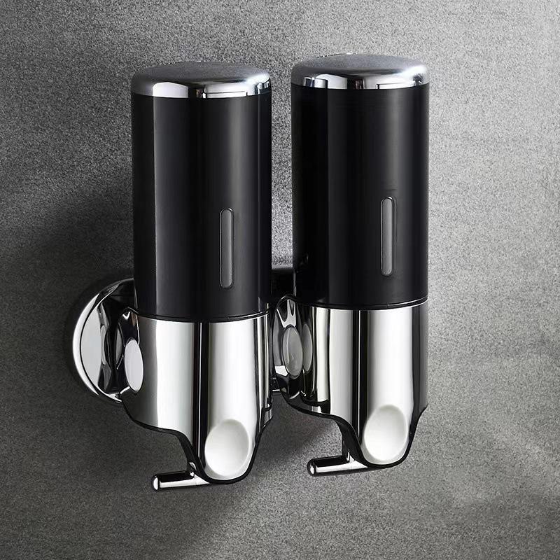 

Double Head Soap Dispenser 1000ml Capacity Stainless Steel Manual Push Shampoo Shower Pump A