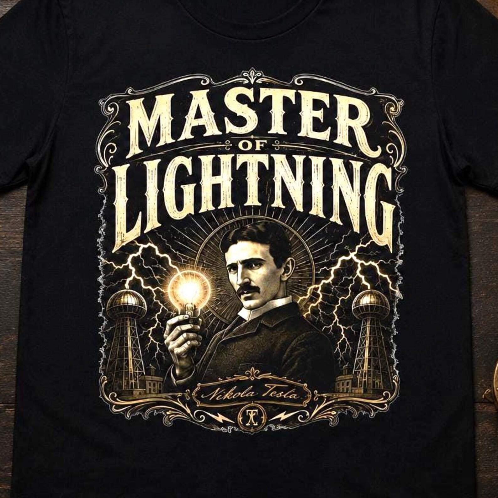 Master of Lightning Shirt, Nikola Tesla T Shirt, Science History Tee, Vintage Inventor Graphic Shirt, Electrician Gift for Science Lovers S