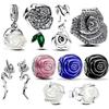 925 Silver Rose Bloom Necklace Earrings Set Women Gift Jewelry Original Charm Beaded Collection