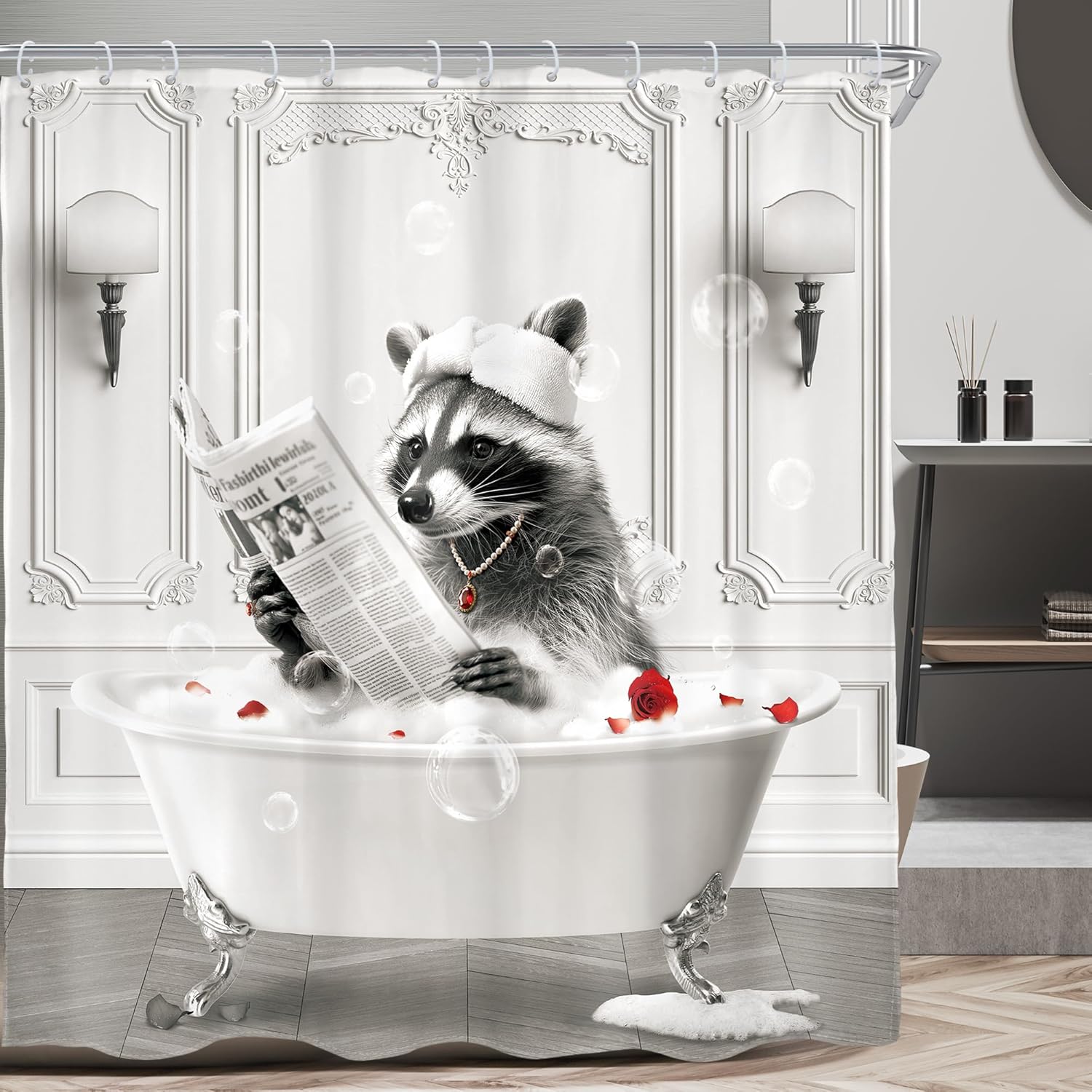 

Cool Mens Funny Raccoon Shower Curtain Cute Gray Grey Animal In Bathtub Hilarious Modern Fun Artwork Cloth Fabric Waterproof W60H190(CM)-1 Pcs