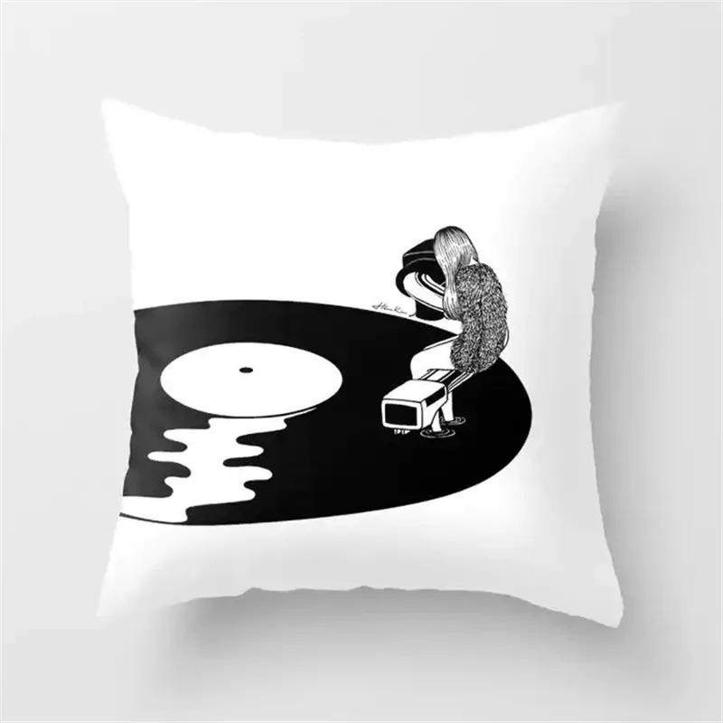 Vintage Black Camera Bicycle Print Car Cushion Cover Pillowcase Home Sofa Chair Decoration