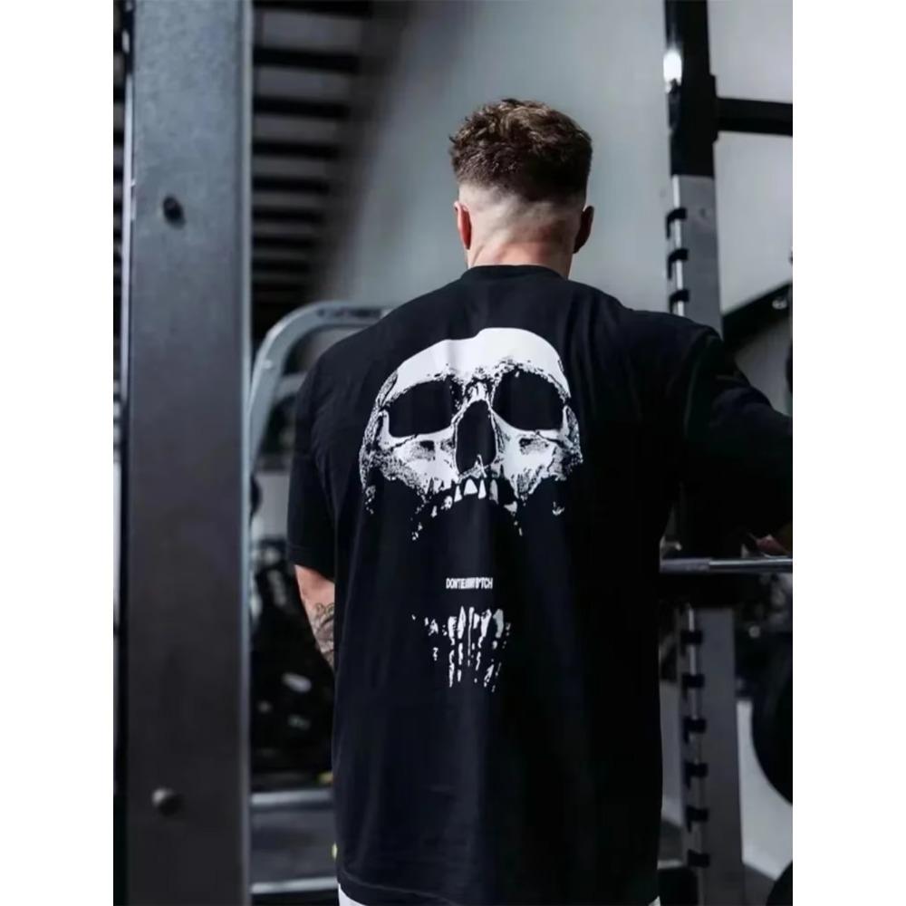 2024 Gym Fitness T-shirt Loose Oversized Cotton Men Short Sleeves Bodybuilding Sports Tees Summer Training Workout Jogging Tops