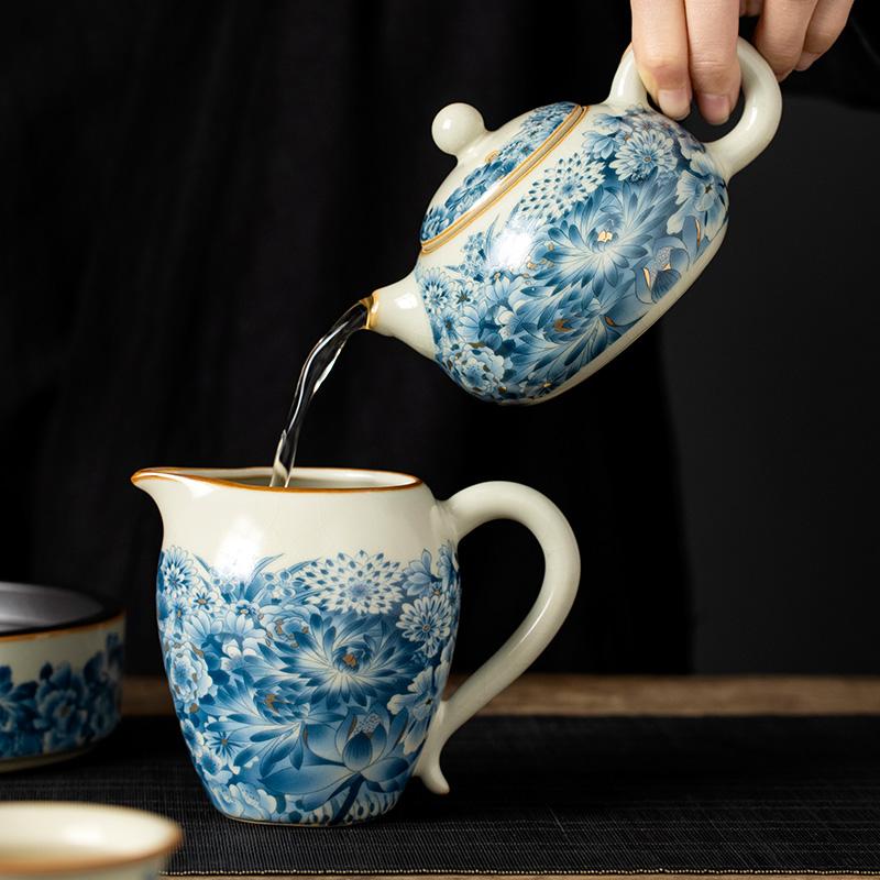 Horno Ru Pieza Abierta Tetera de Cerámica Hecha a Mano Porcelana Ru Olla Xishi Tetera Hervidor Portátil Tetera Kung Fu