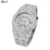 MISSFOX Men's Hip-Hop Fashion Chronograph: Full-Diamond Three-Eye Small Dial Sport Watch