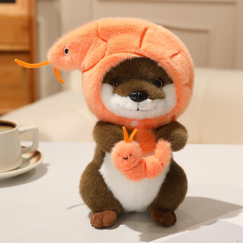 Jouets Peluches Loutre 22cm Peluches Amovible Chapeau Animal Marin Poupée Loutre Dessin Animé Crabe Poisson Poulpe Crevette Masque Tête Peluche Jouets Mignons 22cm