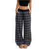 Women's Casual Plaid Wide Leg Lounge Pants with Elastic Drawstring Waist, Comfortable Loose Fit Trousers for Daily Wear