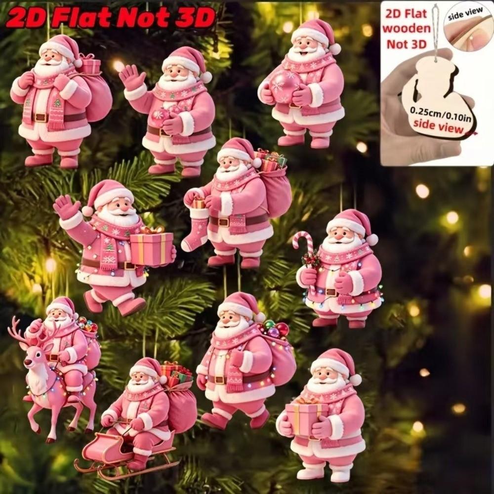 8/10/12 Adet Noel Baba Yılbaşı Ağacı Süsleri 2D Düz Xmas Dekorasyonu Tatil Partisi