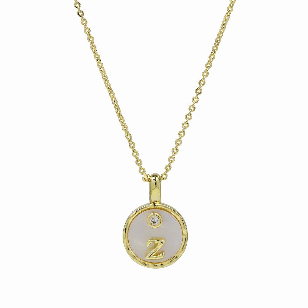 

2025 Stainless Steel 26 Initial Letter Necklace Women Accessories Fashion Gold Plated Round Shell Pendant Necklaces Zircon Gift