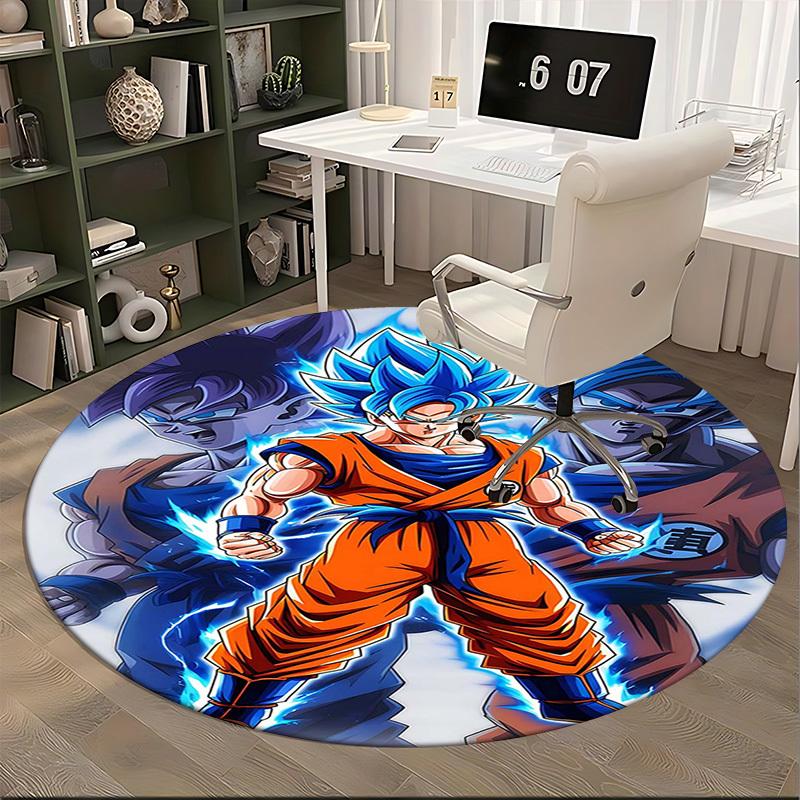 1pc Dragon Ball Z Goku Super Saiyan Blue Round Carpet - Anime Cartoon Design Chair Mat, Non-Slip Rug for Office, Home Decor, Living Room, Bedroom, Gam