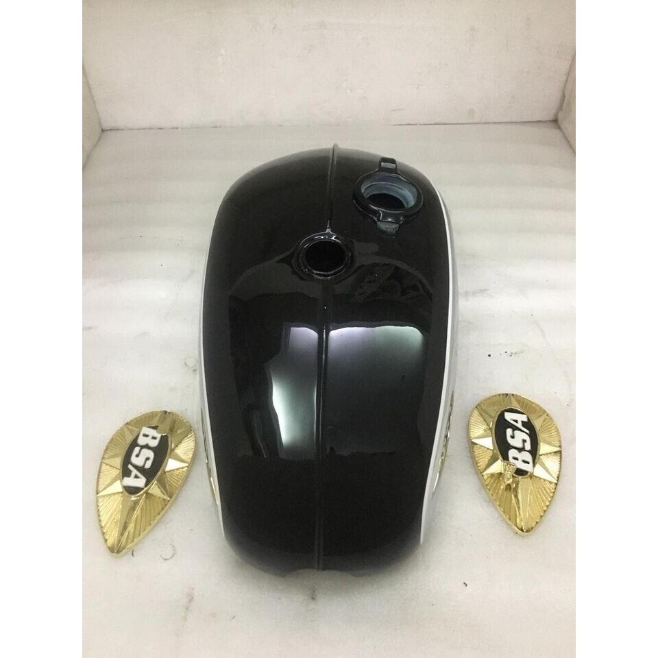 BSA A65 2 Gallon Black & Chrome Steel Fuel Petrol Gas Tank + Side Badge |Fit For