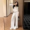 Korean Style Spring 2026 Women's White Hoodie & Wide-Leg Pants Casual Set