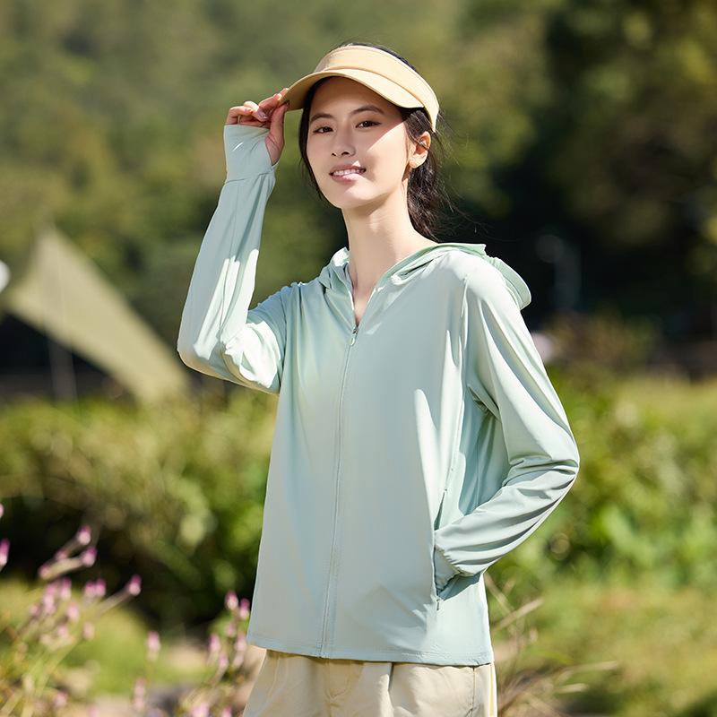 Damen Sonnenschutzkleidung für Frühling und Sommer Outdoor Vielseitiger lässiger Sport-Hoodie, UV-beständiger Angelanzug, Hochelastische Eisseidenjacke