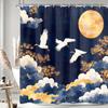 Vintage Rock and Roll and Crane Themed Shower Curtain - Waterproof Polyester with Hooks, Stain Resistant, Machine Washable