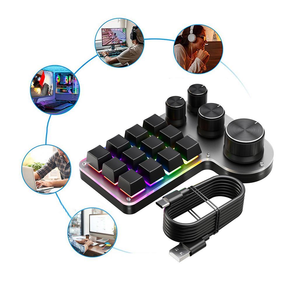 12 Keys 4 Knobs Mechanical Macropad Hot-swap USB Wired/Bluetooth-Compatible Photoshop Gaming Keypad Red Switch for Office Gaming