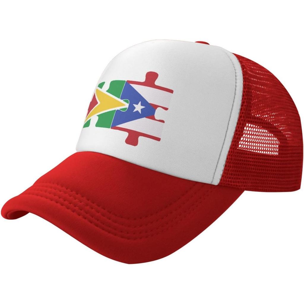 Guyana Puerto Rico Puzzle Flag Trucker Hat Mesh Baseball Snapback Cap Unisex Casual Adjustable