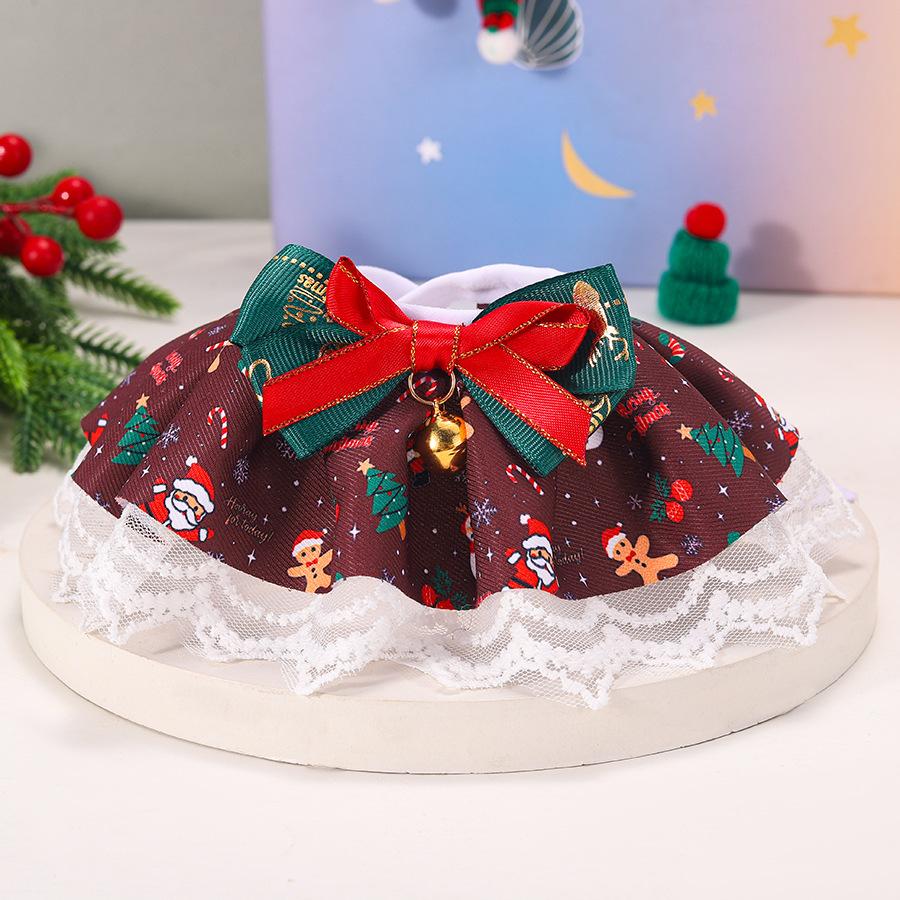 Christmas Pet Lace Scarf Dog Bib Saliva Towel Cat Collar Bow Bell Kitten Puppy Scarf