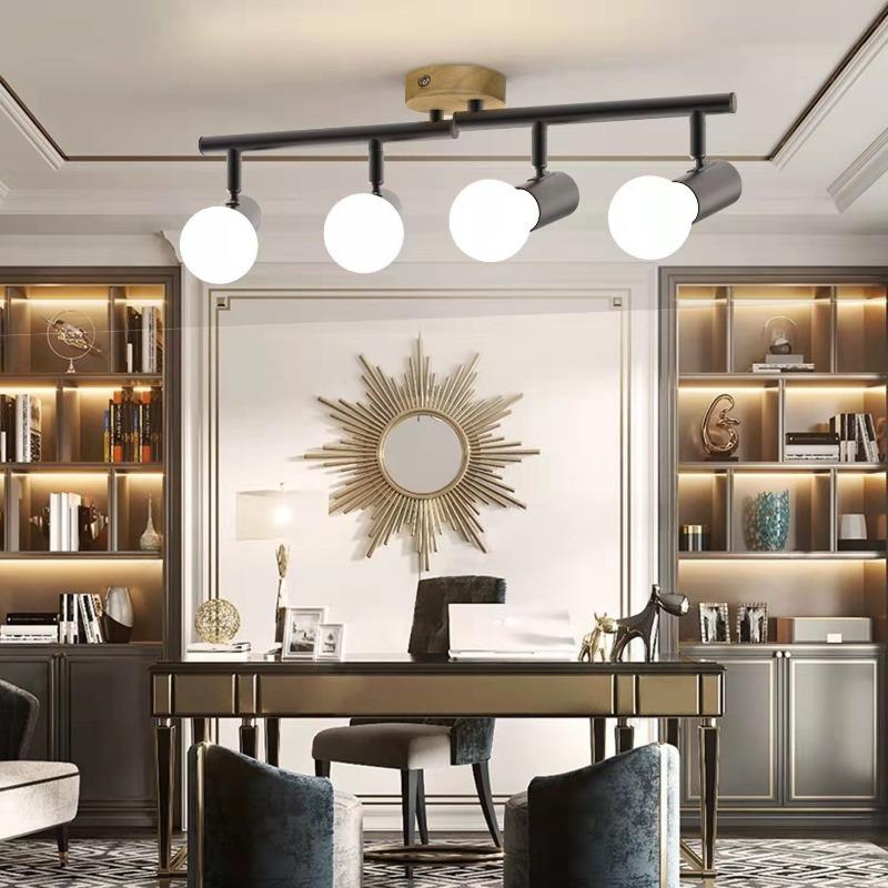 Adjustable Angle Track Light Bedroom E27 Living Room Multi-Lamp Spotlight Spotlight Elm Retro Lamps Led Lighting Shop Lights