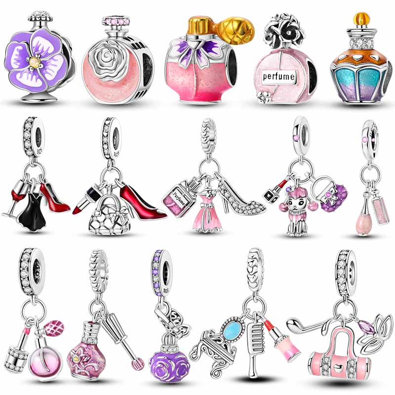 Girl Life Series High Heels Lipstick Perfume Charms Sewing Machine Weaving Charms Copper Fit Original Bracelet Gift