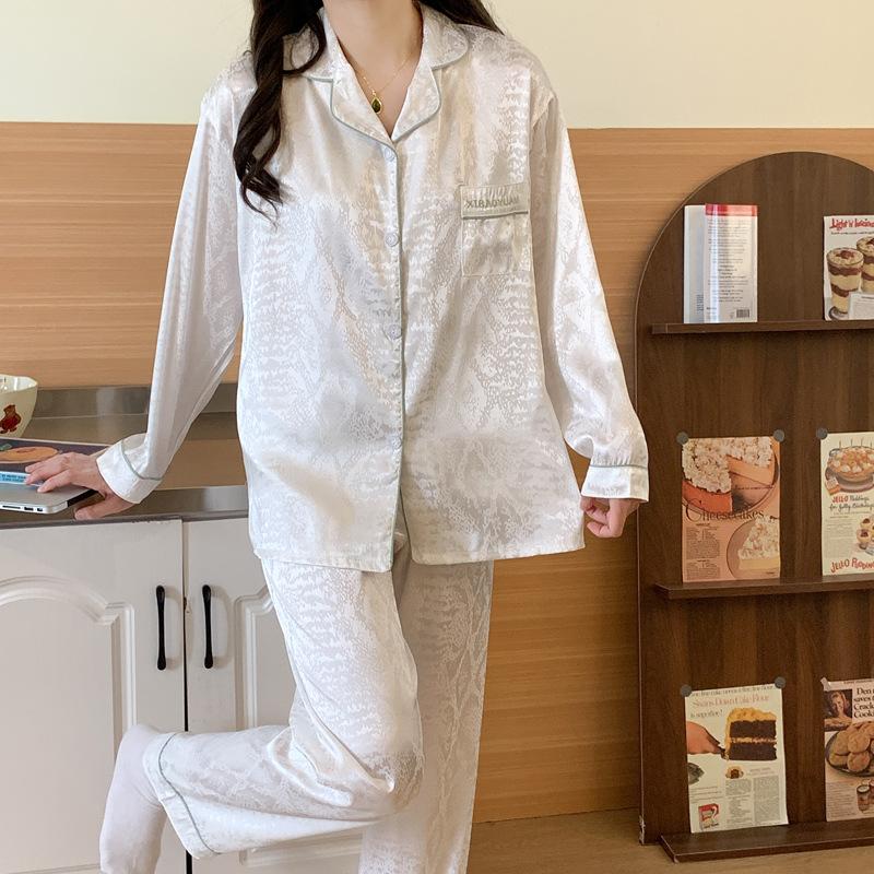 Ice Silk Pajamas Women'S Spring And Summer Long-Sleeved High-End Nordic Style Simple Silk Loungewear
