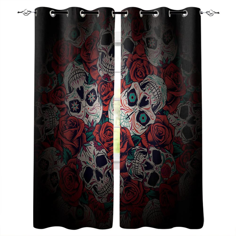 Teschio Artistico Fiori Rossi Onda Nuove Tende Semplici Decorazione per la Casa Tende Forniture Moderne per la Casa