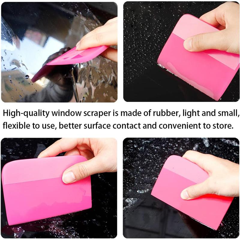 3Pcs Pink Car PPF Squeegee TPU Rubber Scraper Anti-Scratch for PPF Film Vinyl Wrap Window Tint Tool Windshield Cleaning Kit