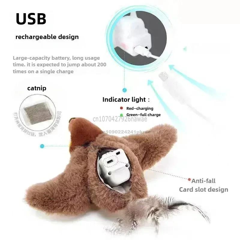 Interactive Cat Toys Rechargeable Electric Chirping Flapping Wings Bird with Catnip Cats Touch-Activated Squeaky Plush Toy Pet