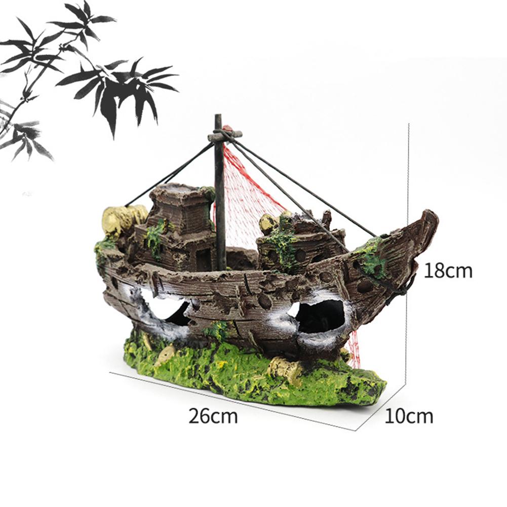 

Artificial Resin Wrecked Boat Ship Ornaments Hideout Caves Aquarium Fish Tank Landscape Decoration Supplies large Wrecked Boat Ornaments#1