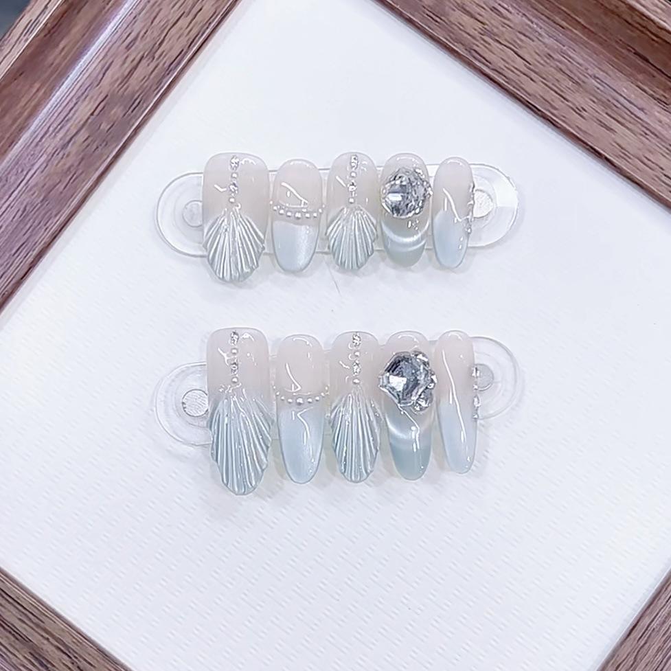 Handgefertigte Rüstung, Coole Grüne Muscheln, Dreidimensionale Handbemalte Fischschwanz Reine Nagelkunst Aufkleber